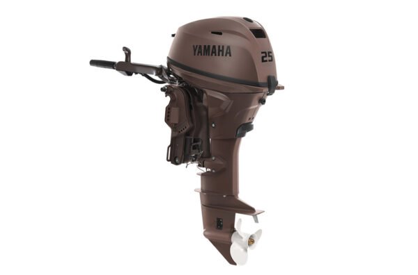 Yamaha 25hp Outboard | Tiller, Electric & Manual Start, 20" Shaft | Matte Brown | F25LWHC3